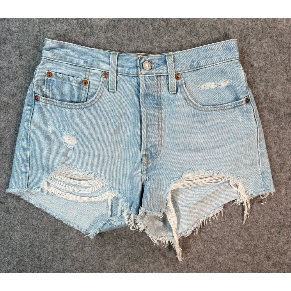 Levis 501 Original High Rise Distressed Denim Shorts Light Wash W27